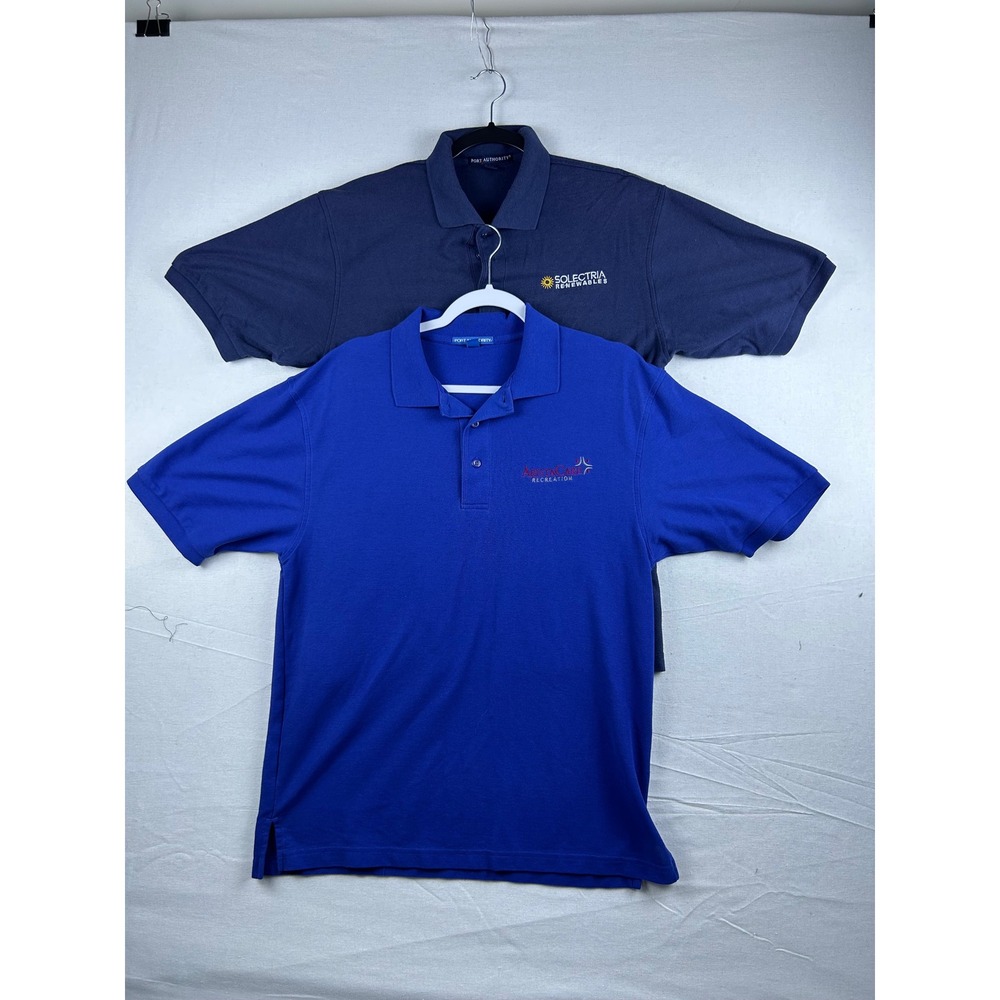 Port Authority Mens Polo Shirt Lot of 2 Blue Navy Corporate Logo Size M
